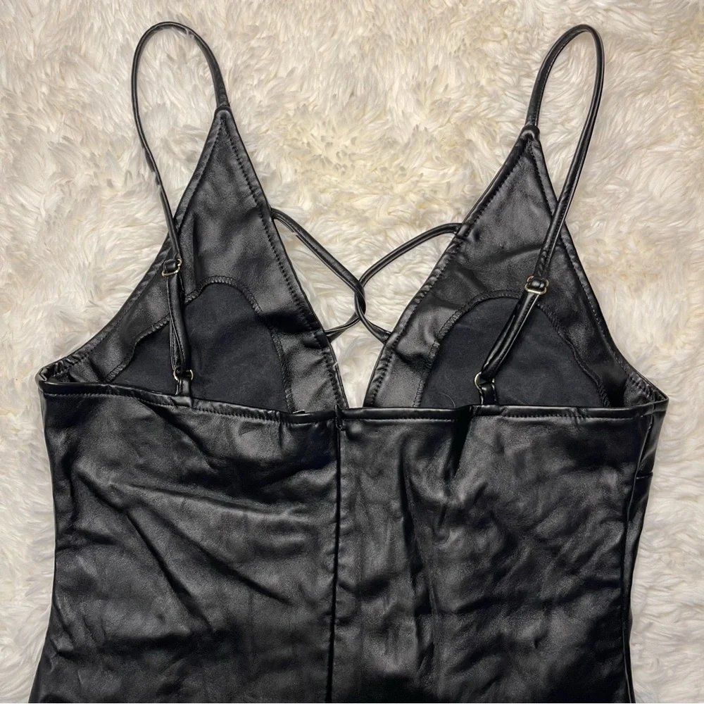 Fashion Nova Black Faux Leather Dress “Keep It Right and Tight Dress” - Picture 8 of 14